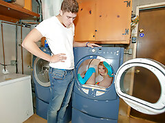 The little babe gyrates her hips and works her tight pussy lips on his massive dong, eager for his semen. She even gets dicked down in a washing machine! By the time she is done, our stud is ready to blow the load of his life. And he does, all over young Riley. A satisfying finish to an extra small fuck sesh.video
